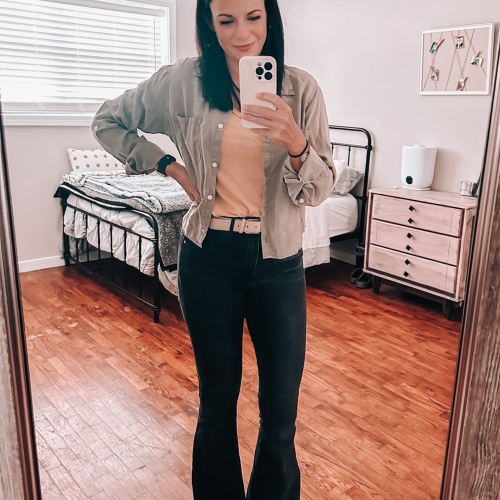 thread & supply soft button down cropped shirt